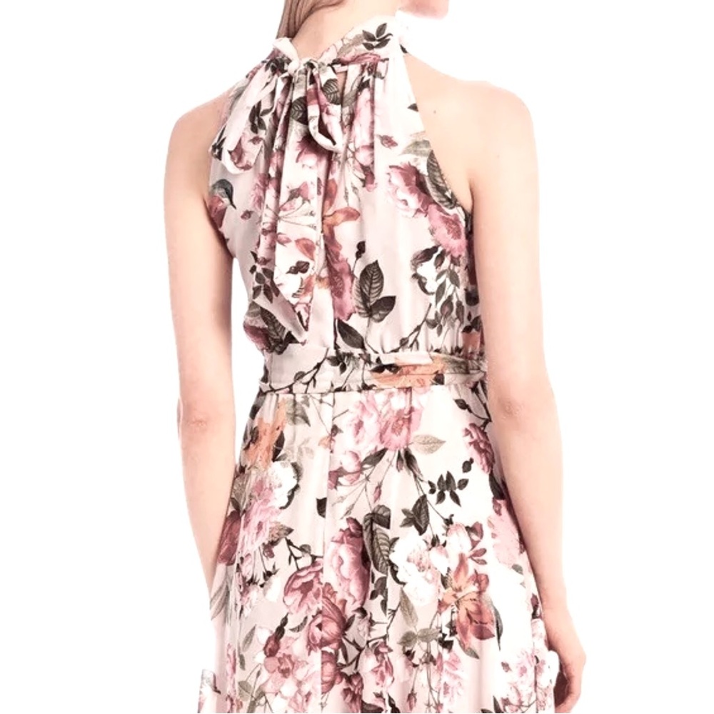 Eliza J Floral Print Maxi Dress Pink Halter Neck Bow Back Sleeveless Size 4 - Picture 3 of 10